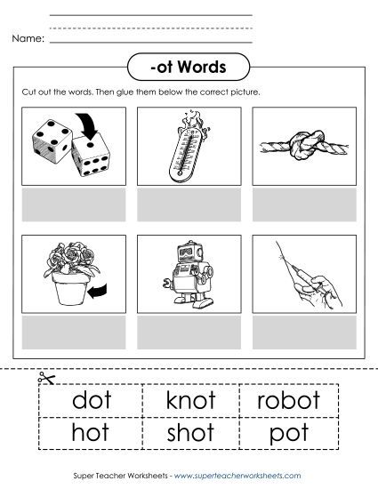 Worksheets - Cut and Glue (-ot) (Printable PDF Worksheet)