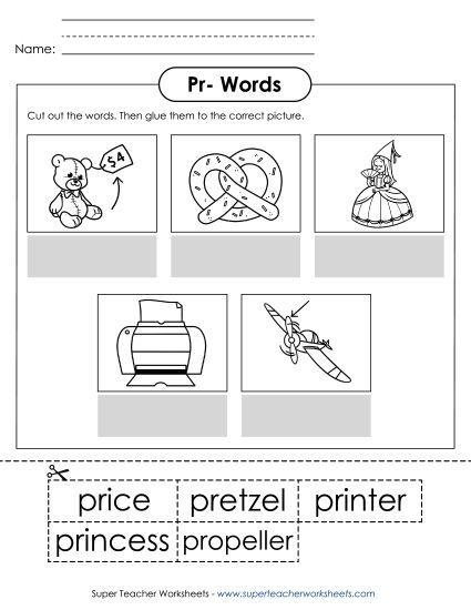 Cut and Glue Activities - Cut and Glue (Pr- Words) (Printable PDF Worksheet)