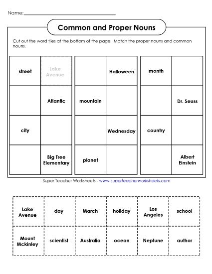 Common & Proper Nouns - Cut-and-Glue Proper & Common Nouns (Printable PDF Worksheet)