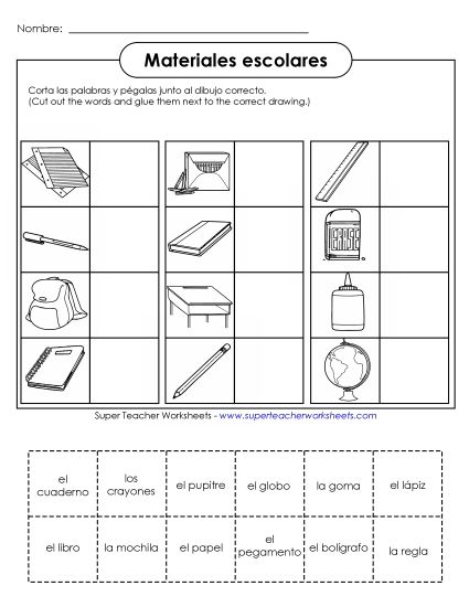 School Supplies  - Cut-and-Glue: School Supplies (Printable PDF Worksheet)