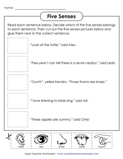 Cut & Glue Activities - Cut-and-Glue: Senses #1 (Printable PDF Worksheet)