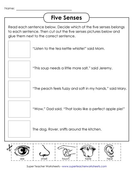 Cut & Glue Activities - Cut and Glue: Senses #2 (Printable PDF Worksheet)