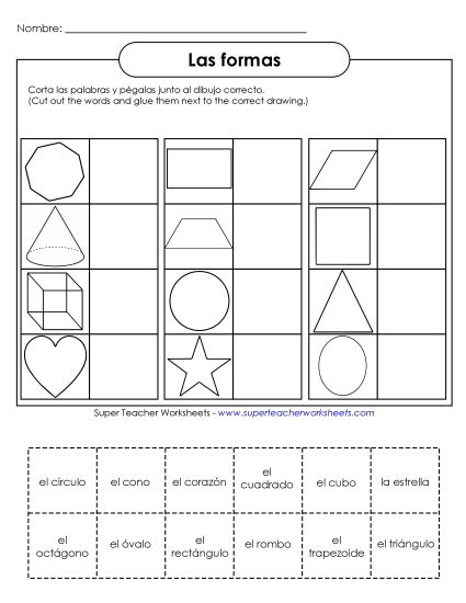 Shapes (La formas) - Cut-and-Glue: Shapes (Printable PDF Worksheet)