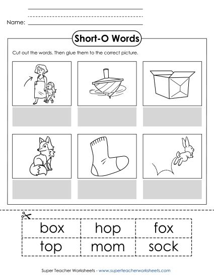 Cut & Glue Activities - Cut-and-Glue (Short O Words) (Printable PDF Worksheet)