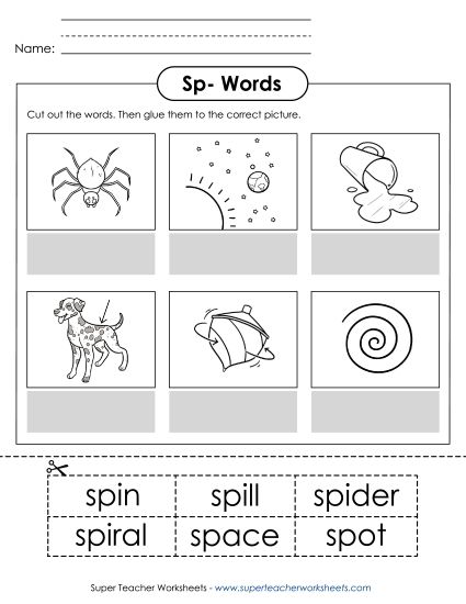 Cut and Glue Activities - Cut-and-Glue (Sp- Words) (Printable PDF Worksheet)