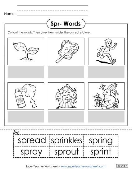 Cut and Glue Activities - Cut and Glue (Spr- Words) (Printable PDF Worksheet)