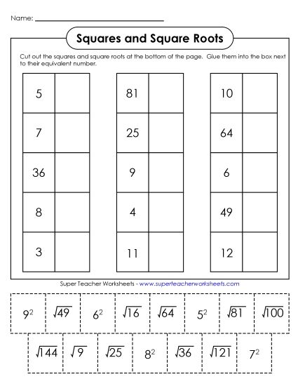 Cut-and-Glue Square & Square Roots (Printable PDF Worksheet)