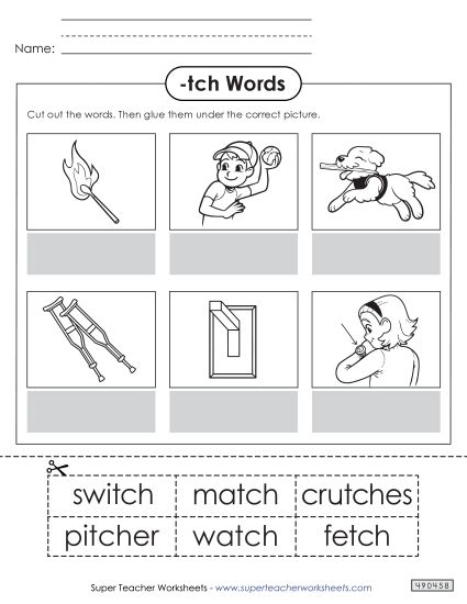 Cut-and-Glue Activities - Cut and Glue (-tch Words) (Printable PDF Worksheet)
