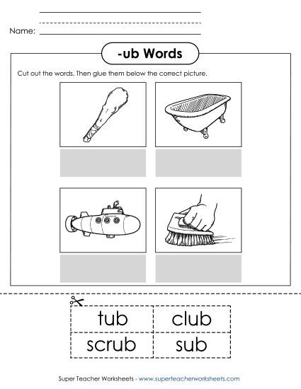 Worksheets - Cut and Glue (-ub) (Printable PDF Worksheet)