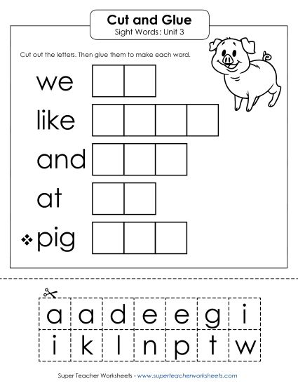 Worksheets - Cut-and-Glue (Unit 3) (Printable PDF Worksheet)