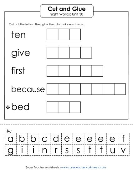Worksheets - Cut-and-Glue (Unit 30) (Printable PDF Worksheet)
