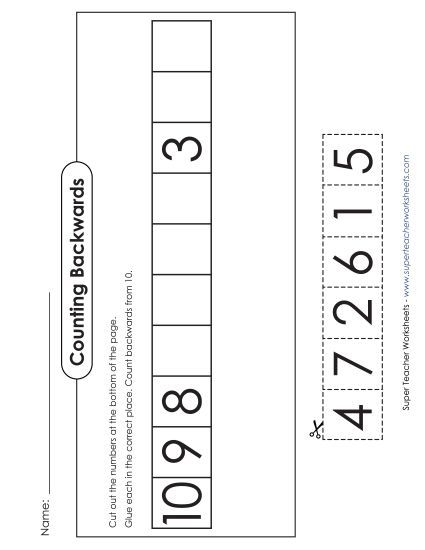 Count Back from 10 - Cut-and-Glue Worksheet: Count Backwards From 10 (Printable PDF Worksheet)