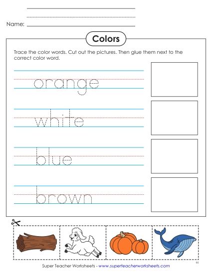 Multiple Colors - Cut, Glue, and Trace: Orange, White, Blue, and Brown (Printable PDF Worksheet)