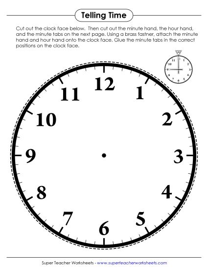 Cut-Out Clocks & Blank Clock Face Templates - Cut-Out Clock including Minute Tabs (Printable PDF Worksheet)