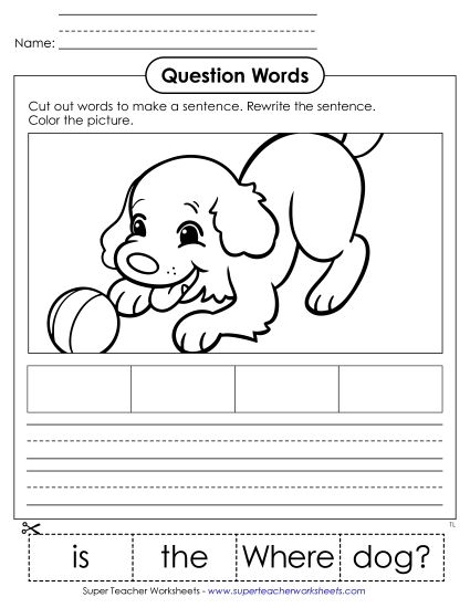 Cut & Glue Activities - Cut-Out Sentence: Where (Printable PDF Worksheet)