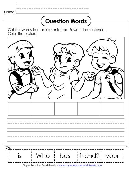 Cut & Glue Activities - Cut-Out Sentence: Who (Printable PDF Worksheet)
