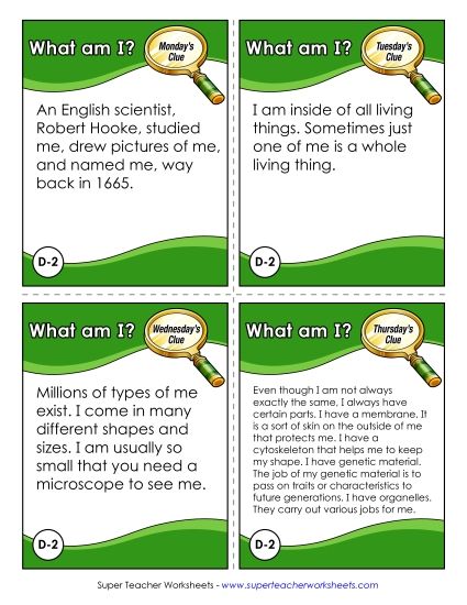 4th Grade - D2 - Cell (Printable PDF Worksheet)