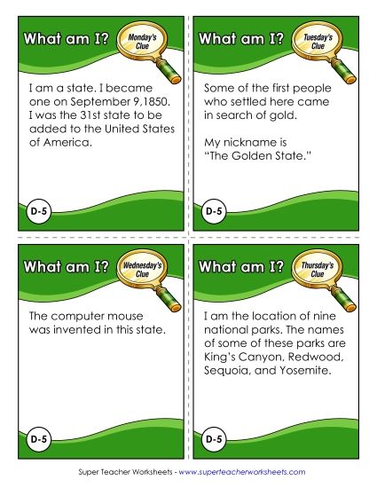 4th Grade - D5 - California (Printable PDF Worksheet)