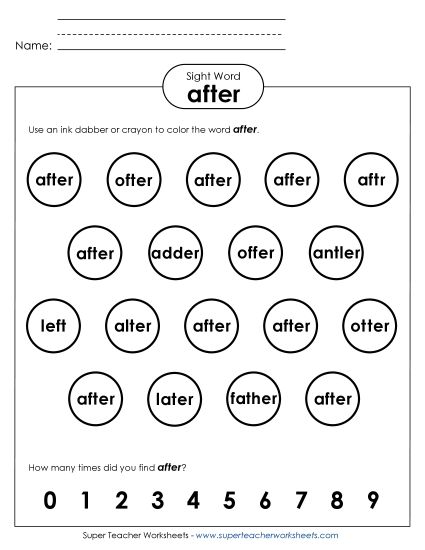 Dab or Color: After (Printable PDF Worksheet)