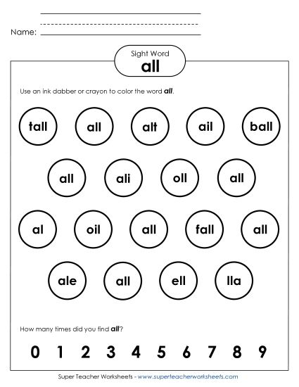 Dab or Color: All (Printable PDF Worksheet)