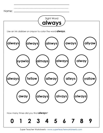 Dab or Color: Always (Printable PDF Worksheet)