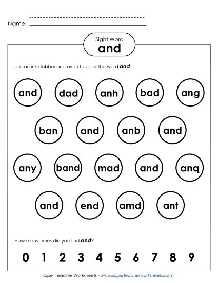 Dab or Color: And (Printable PDF Worksheet)