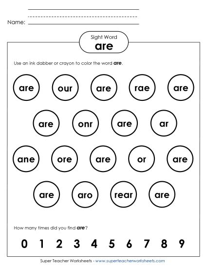 Dab or Color: Are (Printable PDF Worksheet)
