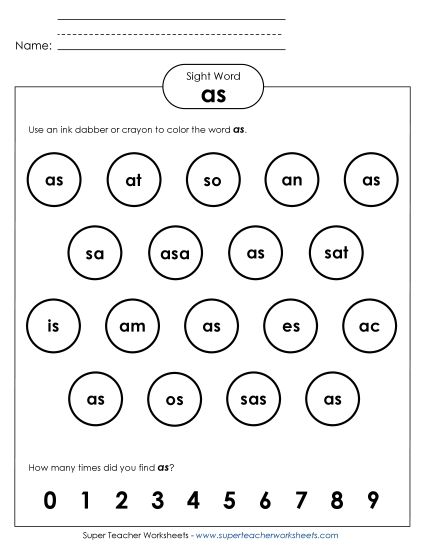 Dab or Color: As (Printable PDF Worksheet)