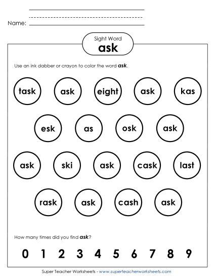 Dab or Color: Ask (Printable PDF Worksheet)