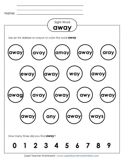 Dab or Color: Away (Printable PDF Worksheet)