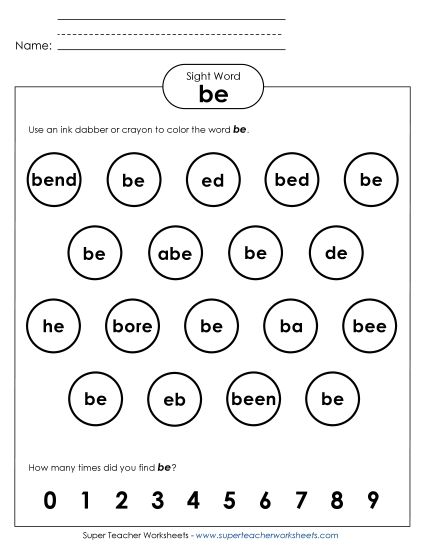 Dab or Color: Be (Printable PDF Worksheet)