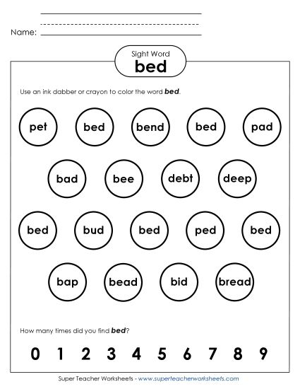 Dab or Color: Bed (Printable PDF Worksheet)