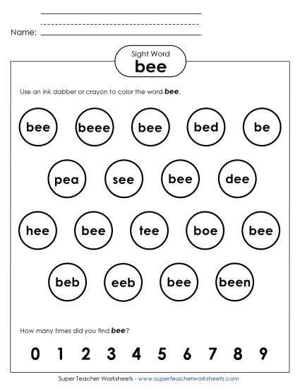 Dab or Color: Bee (Printable PDF Worksheet)