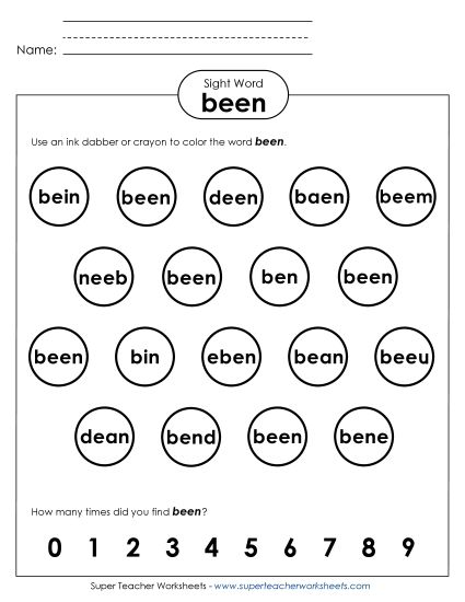 Dab or Color: Been (Printable PDF Worksheet)