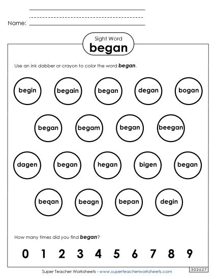 Dab or Color: Began (Printable PDF Worksheet)