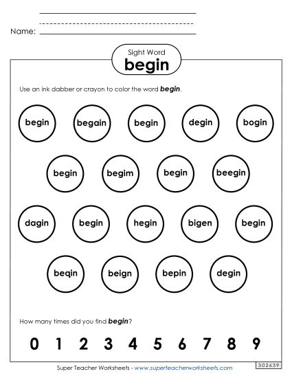 Dab or Color: Begin (Printable PDF Worksheet)