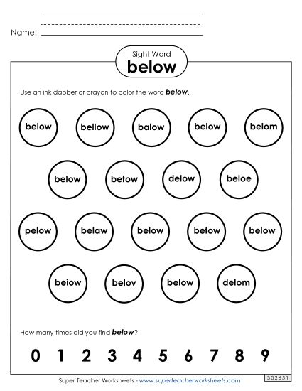 Dab or Color: Below (Printable PDF Worksheet)