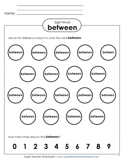 Dab or Color: Between (Printable PDF Worksheet)