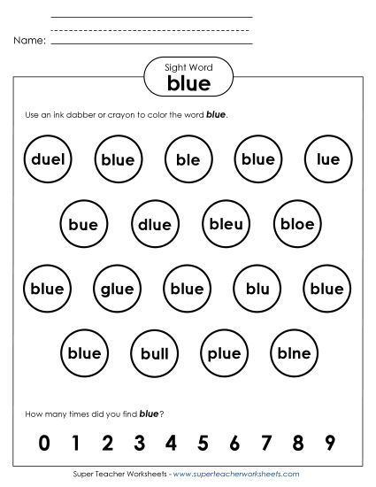 Dab or Color: Blue (Printable PDF Worksheet)