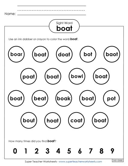 Dab or Color: Boat (Printable PDF Worksheet)
