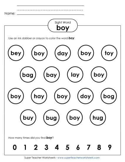 Dab or Color: Boy (Printable PDF Worksheet)