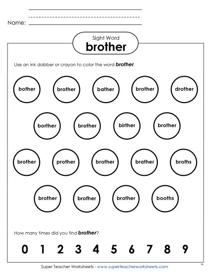 Dab or Color: Brother (Printable PDF Worksheet)