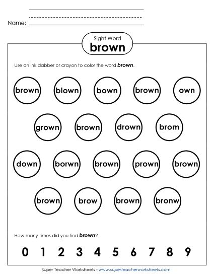 Dab or Color: Brown (Printable PDF Worksheet)