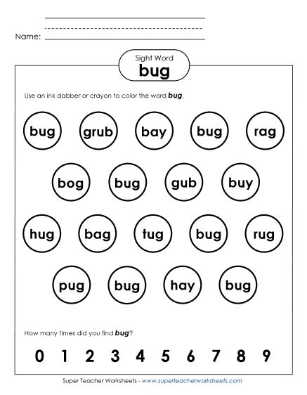 Dab or Color: Bug (Printable PDF Worksheet)