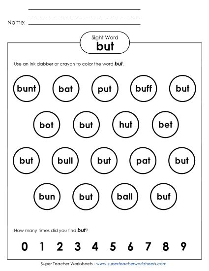 Dab or Color: But (Printable PDF Worksheet)