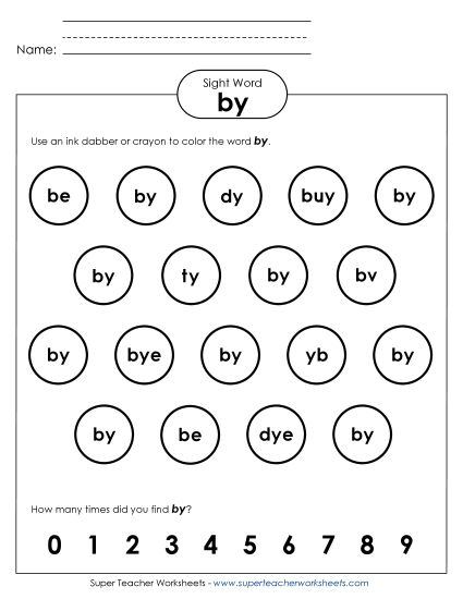 Dab or Color: By (Printable PDF Worksheet)