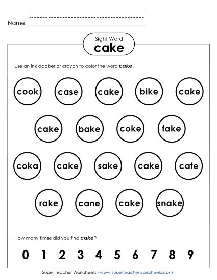 Dab or Color: Cake (Printable PDF Worksheet)
