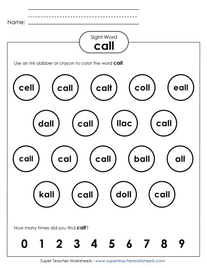 Dab or Color: Call (Printable PDF Worksheet)