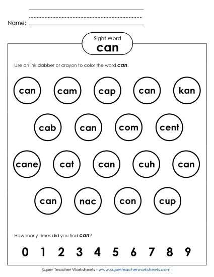 Dab or Color: Can (Printable PDF Worksheet)