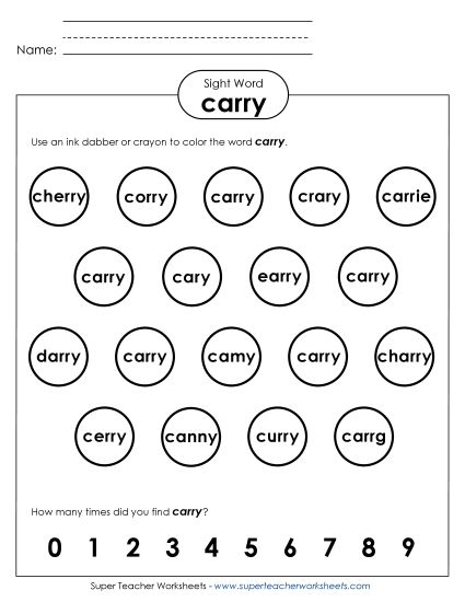 Dab or Color: Carry (Printable PDF Worksheet)